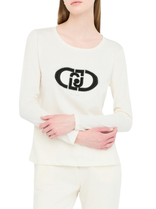 Liu Jo T-shirt manica lunga con logo gioiello panna TF5299JS923 M9935 LIU JO 