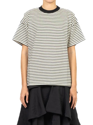 Vicolo T-shirt donna in cotone a righe panna nero