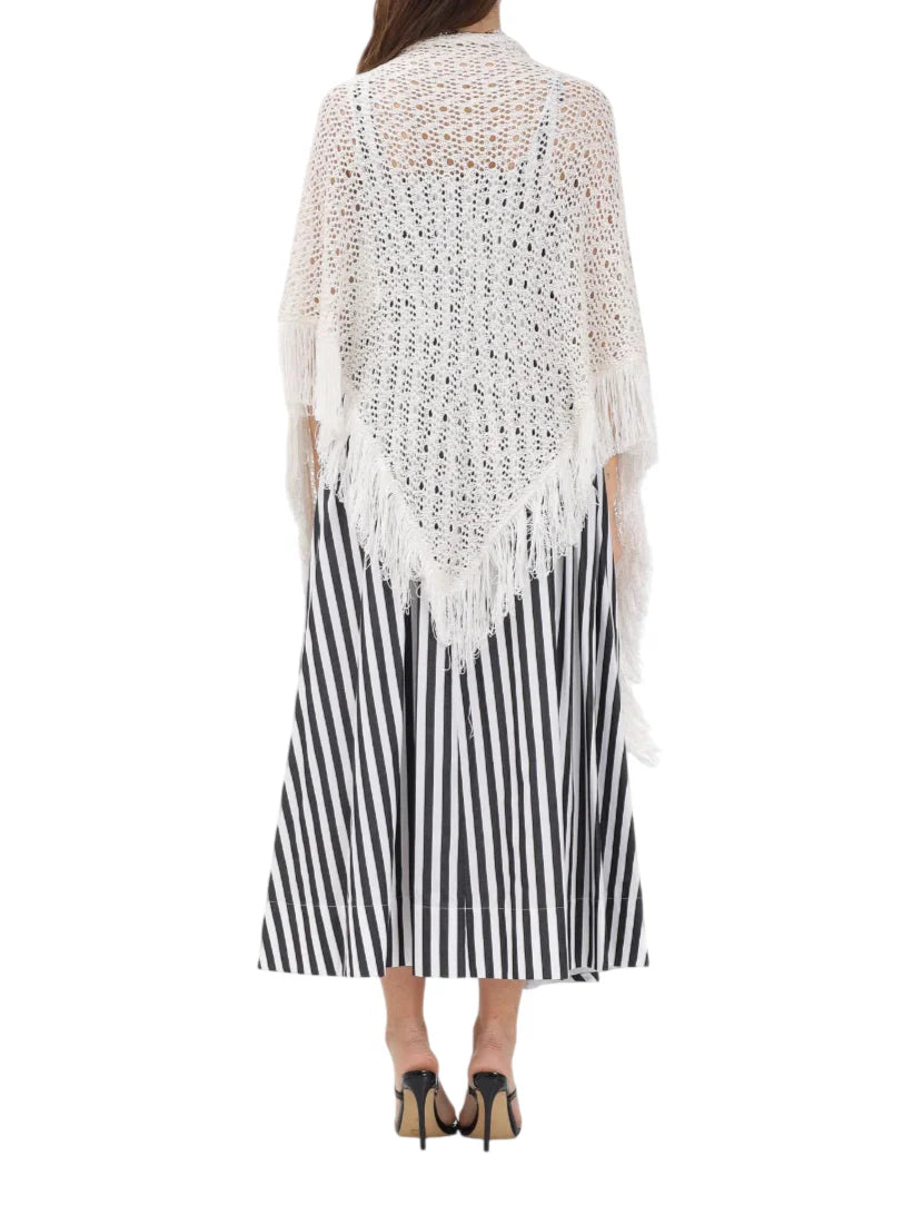 Simona Corsellini scialle in maglia crochet con frange avorio