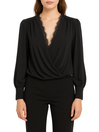 Sandro Ferrone blusa in georgette con pizzo nero S32YBFMASTICE NERO Sandro FERRONE