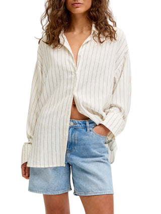 Jjxx camicia gessata donna misto lino panna beige