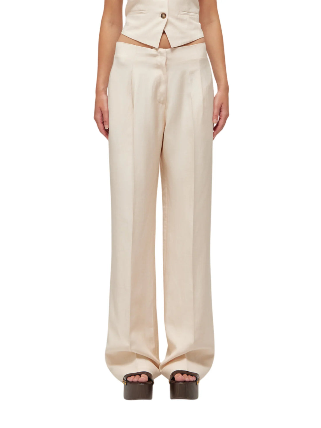 Blugirl pantaloni wide leg misto lino rosa cipria