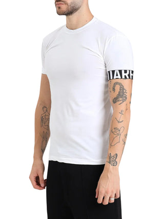 Dsquared2 T-shirt uomo manica corta con fascia logata bianco nero