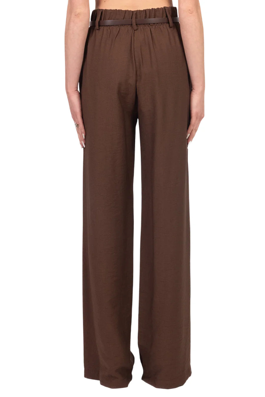 Haveone pantaloni gamba larga donna con cintura marrone