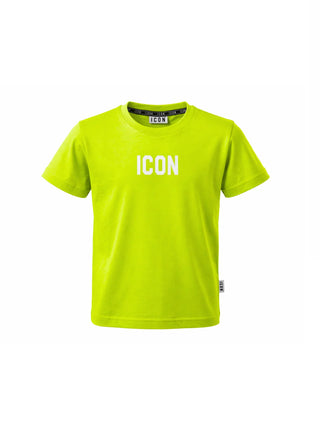 Icon T-shirt bambino in cotone con logo verde lime