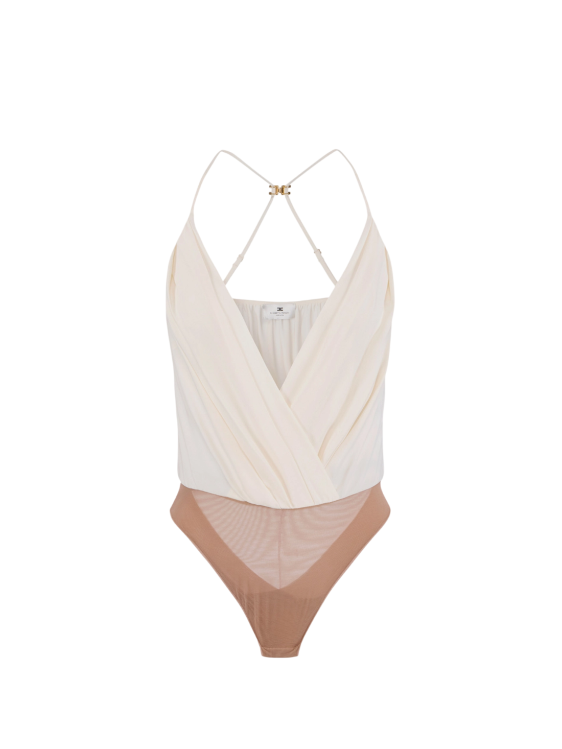 Elisabetta Franchi body in georgette con dettaglio logato panna