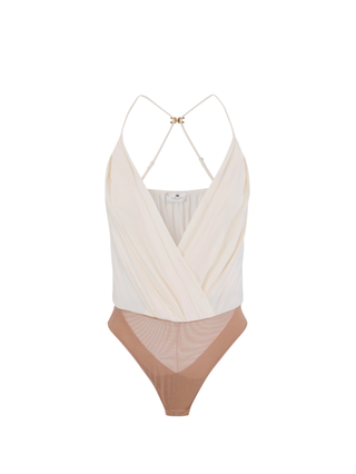 Elisabetta Franchi body in georgette con dettaglio logato panna