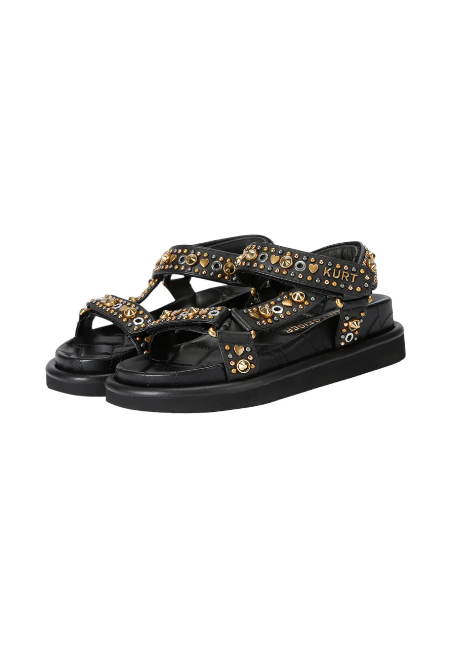 Kurt Geiger sandali donna in pelle Orson con borchie e strass nero