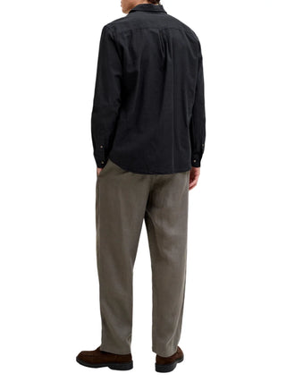 Jack&Jones camicia uomo manica lunga misto lino nero