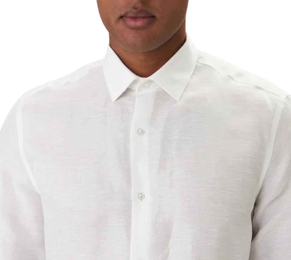 Calvin Klein camicia uomo misto lino slim fit bianco