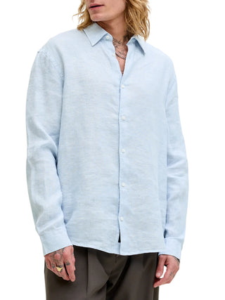 Jack&Jones camicia in lino uomo manica lunga celeste