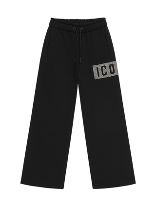 Icon pantaloni bambina con logo strass nero IGSP00908 9000 ICON