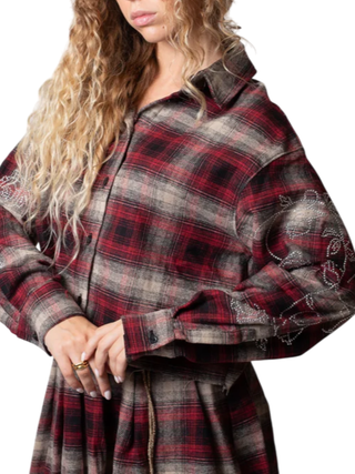 Disclaimer camicia in fantasia scozzese rosso beige 55326 ROSSO DISCLAIMER 