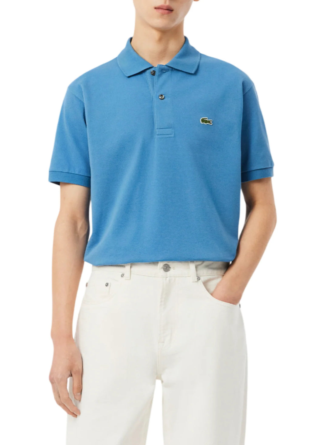 Lacoste polo manica corta 12.12 in piquè blu avio