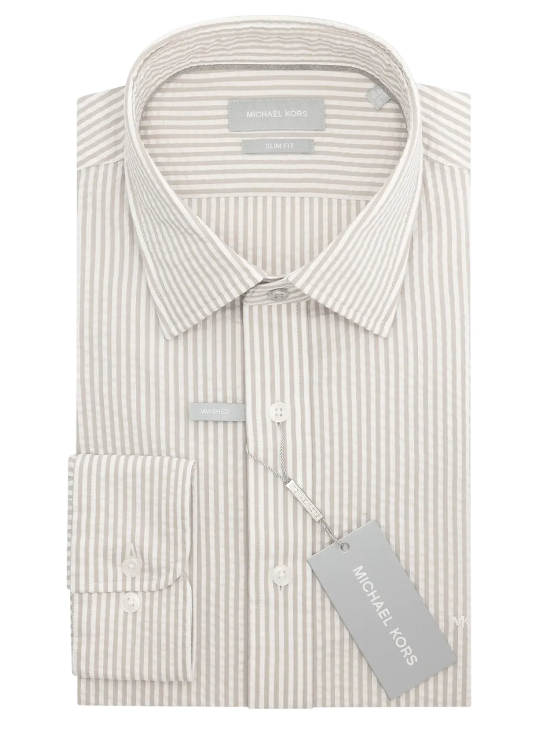 Michael Kors camicia uomo slim in fantasia a righe bianco beige
