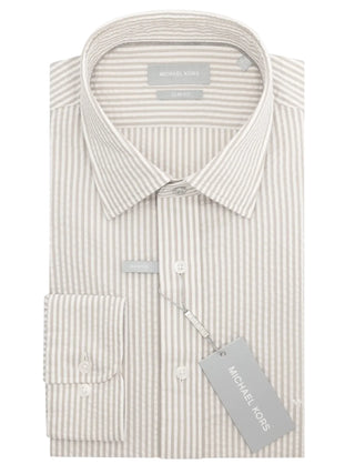 Michael Kors camicia uomo slim in fantasia a righe bianco beige