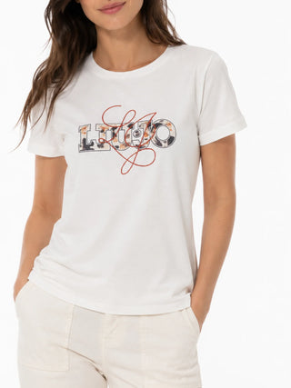 Liu Jo T-shirt donna manica corta con strass bianco latte