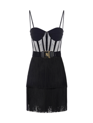 Elisabetta Franchi abito corto bustier con frange nero AB82556E2 110 ELISABETTA FRANCHI 