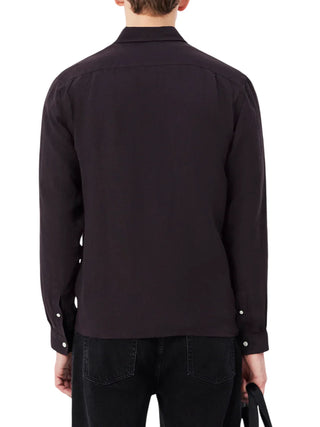 Lacoste camicia in lino uomo con tasca marrone