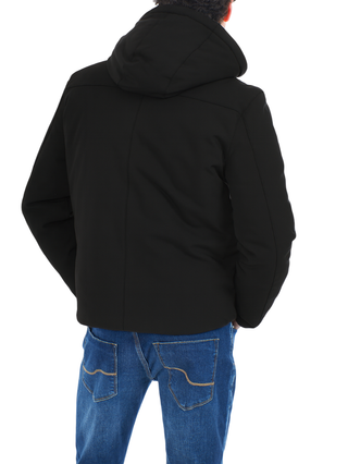 Yes Zee piumino corto in softshell con cappuccio nero J834-NM00 0801 YES-ZEE