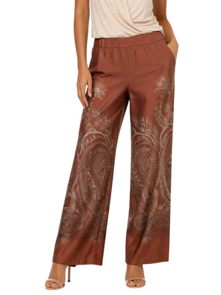 Lola by Sandro Ferrone pantaloni palazzo in fantasia marrone