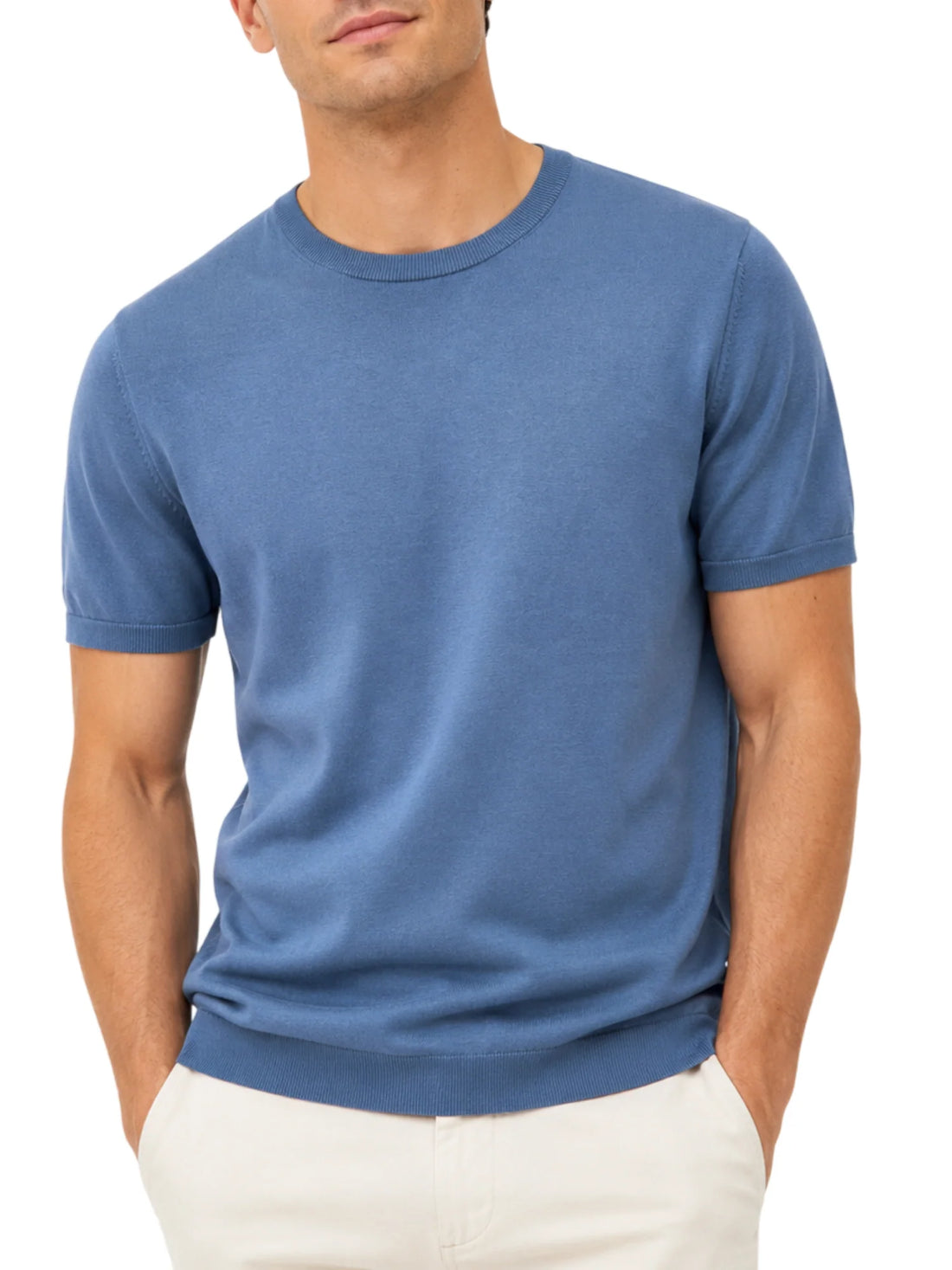 Opificio maglia uomo in cotone manica corta blu avio
