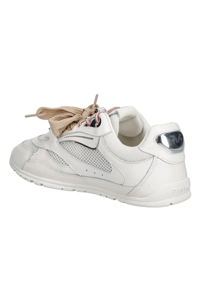 Pinko sneakers Yulia in pelle e mesh doppi lacci bianco