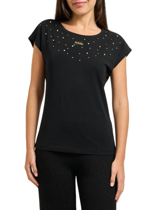 Yes Zee T-shirt manica corta con strass nero