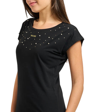 Yes Zee T-shirt manica corta con strass nero