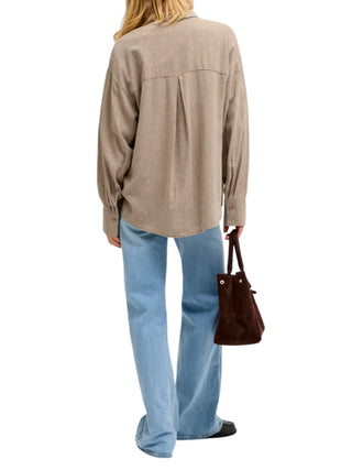 Jjxx camicia donna misto lino manica lunga beige