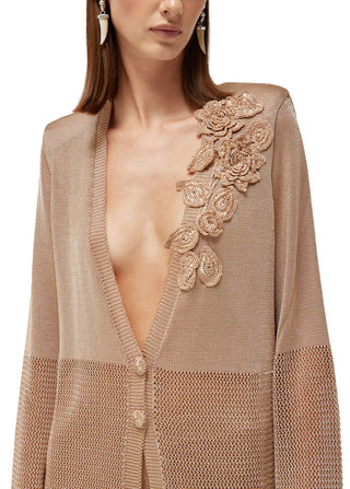 Blugirl cardigan crochet donna in viscosa con applicazioni floreali beige