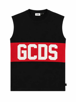 GCDS T-shirt smanicata bambino con banda logo nero rosso