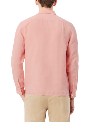 Lacoste camicia in lino uomo con tasca rosa salmone