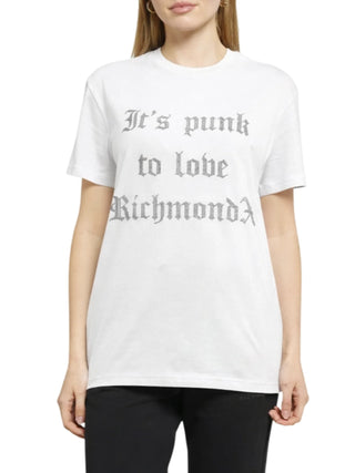 John Richmond T-shirt donna con scritta strass bianco