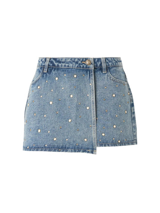 Only gonna pantaloncino Texas con applicazioni gioiello in denim medio