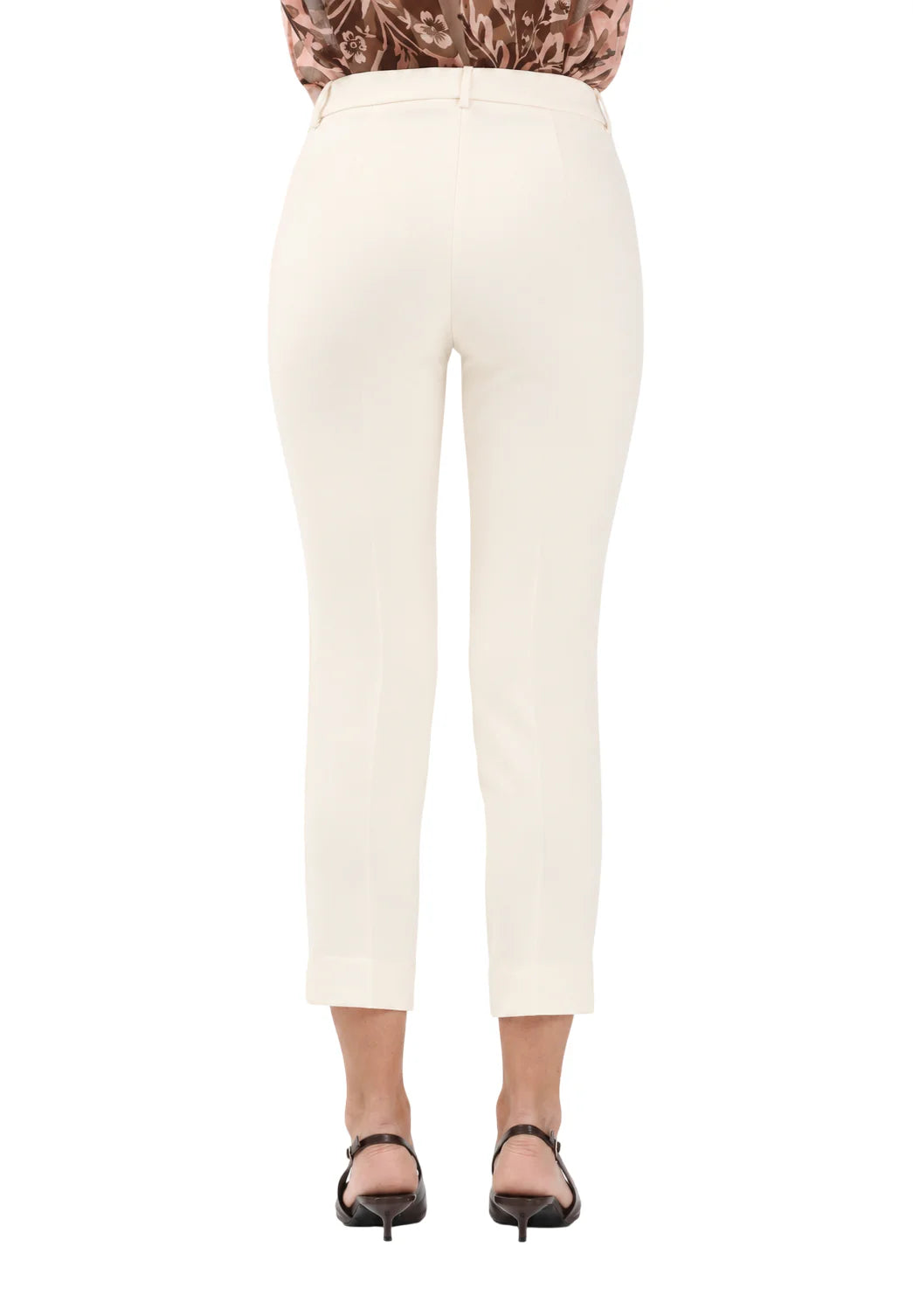 Simona Corsellini pantaloni slim crop donna in tessuto crepe panna