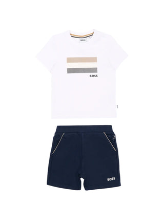 Boss completo neonato T-shirt e shorts bianco blu