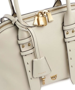 Pinko borsa Bowling Bag Medium in pelle bianco oro