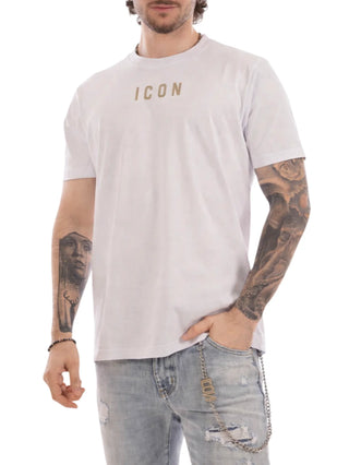 Icon T-shirt uomo manica corta con logo bianco beige