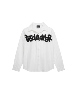 Disclaimer camicia bambina a righe lurex con logo bianco