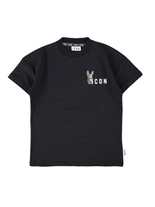 Icon T-shirt bambino manica corta con stampe nero