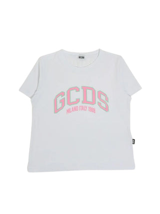 GCDS T-shirt bambina manica corta con logo bianco