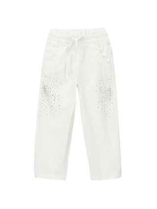 iDo pantaloni bambina con strass bianco latte