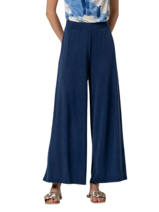 Surkana pantalone wide leg donna misto modal blu