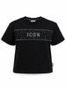 Icon T-shirt bambina manica corta con logo strass nero