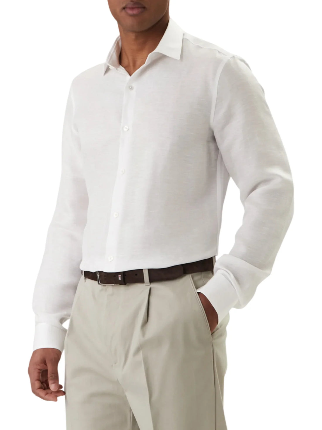 Calvin Klein camicia uomo misto lino slim fit bianco