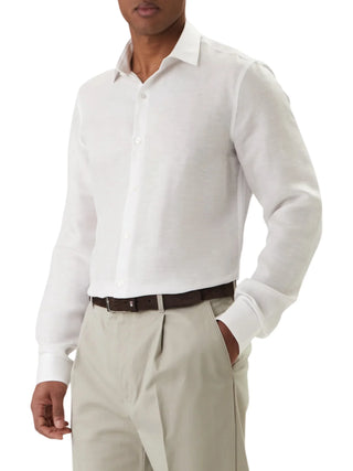 Calvin Klein camicia uomo misto lino slim fit bianco