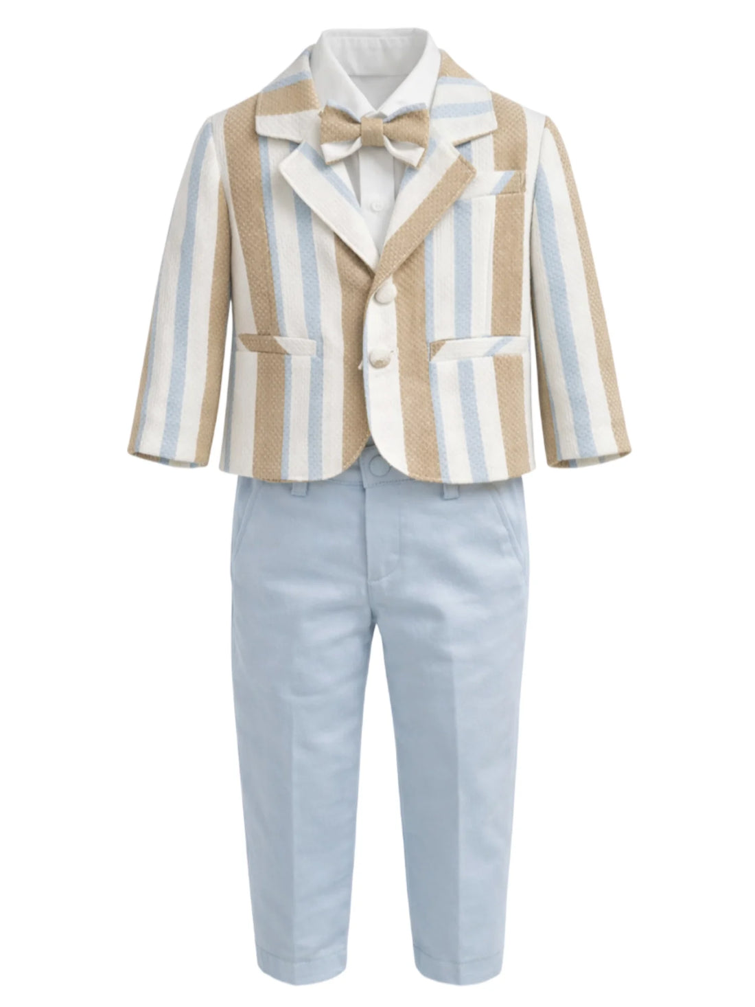 Emanuel Pris completo elegante neonato giacca camicia pantalone celeste beige