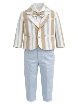 Emanuel Pris completo elegante neonato giacca camicia pantalone celeste beige