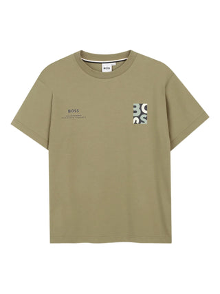 Boss T-shirt bambino in cotone con logo beige